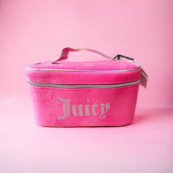 Juicy Couture Handbags - Juicy Couture Pink Rhinestone Velour Cosmetic Travel Case NWT